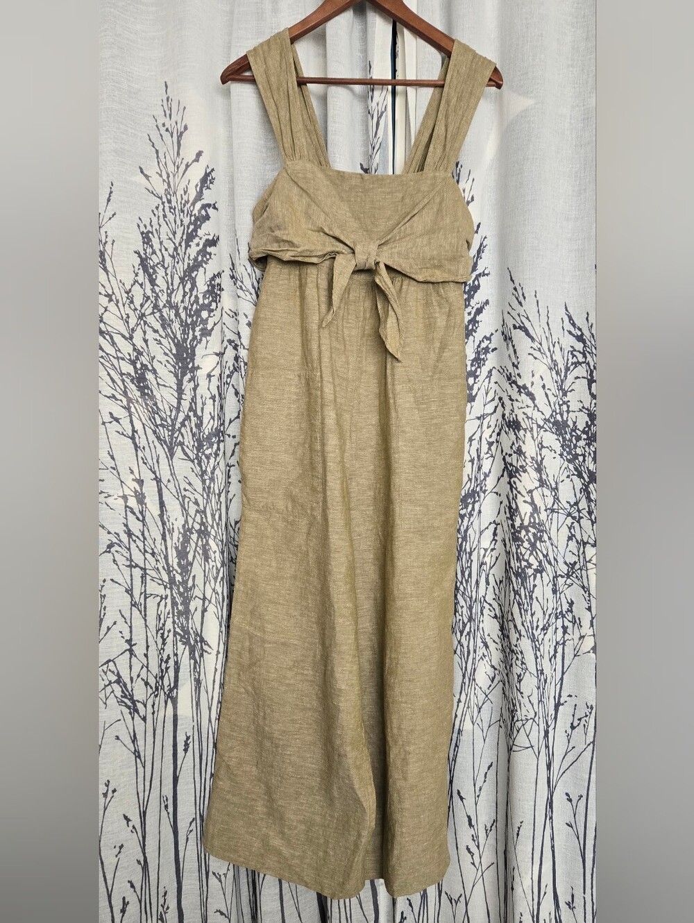 Madewell Khaki Tie-Front Linen Jumpsuit
